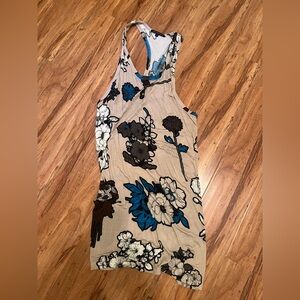 Floral Sleeveless Dress in Beige and Blue